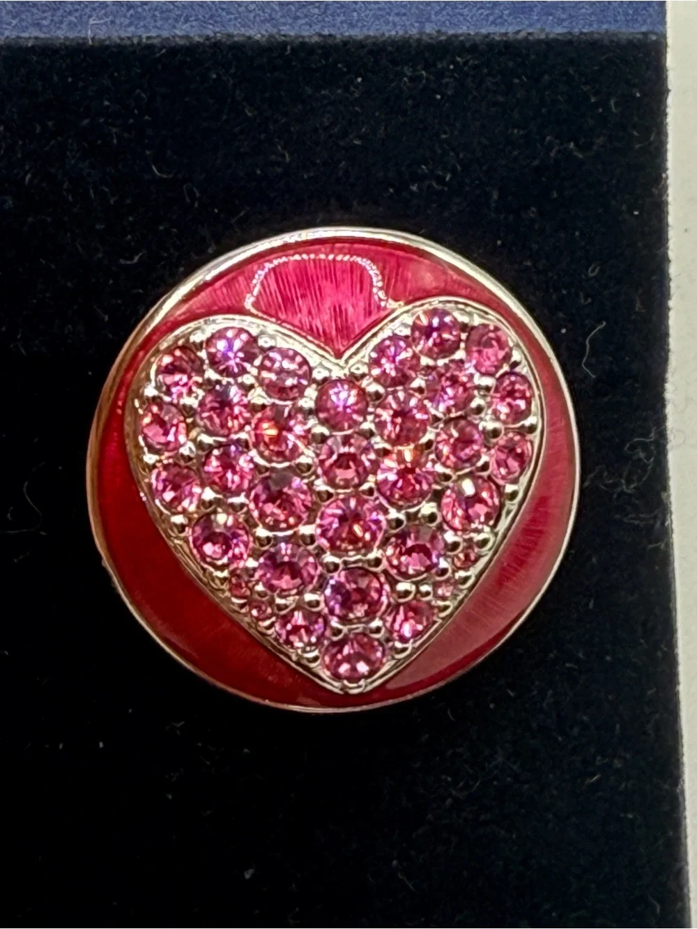 Vintage Swarovski Swan Rhinestone Red Enamel‎ Heart Silver Tone Brooch Pin